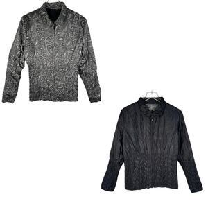 UbU Women's Reversible Iridescent Crinkle Jacket XL Black Gray Full Zip Paisley